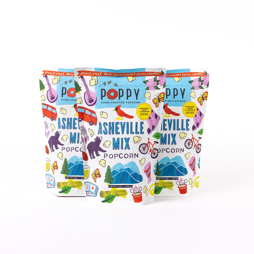 Asheville Mix Popcorn Artist Bag | Poppy Handcrafted Popcorn Asheville Mix Popcorn Artist Bag | Poppy Handcrafted Popcorn